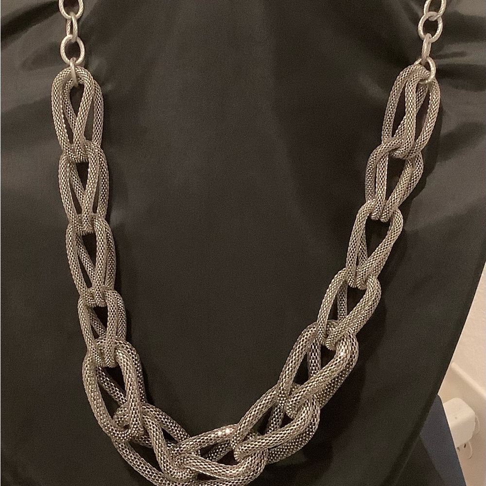 Elegant Simona Collini  Woven Mesh Stainless Steel Link Necklace - Made In Italy